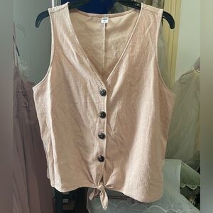 Sleeveless Pink Button-Down Tie-Front Top